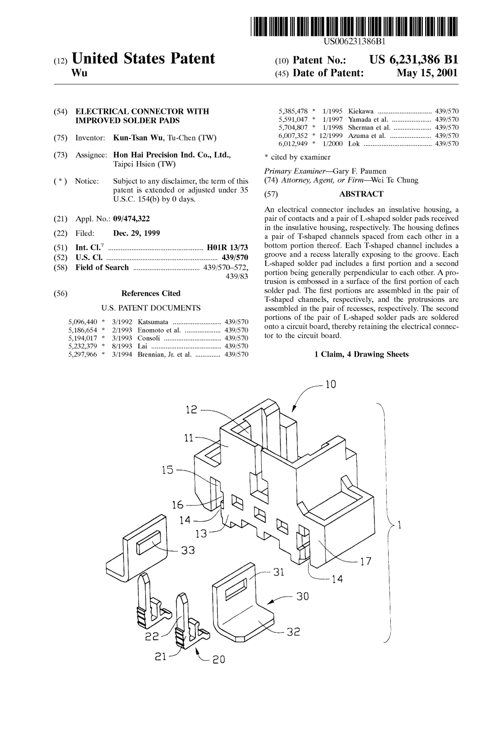 (12) United States Patent (10) Patent No.: US 6,231,386 B1 W (45) Date of Patent: May 15, 2001