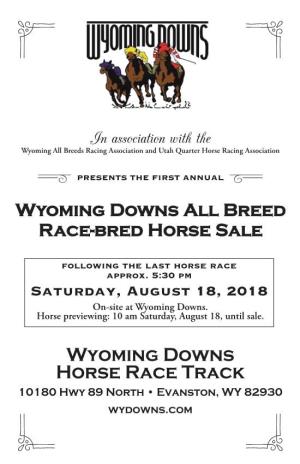 Wyoming Downs Horse Race Track 10180 Hwy 89 North • Evanston, WY 82930 Wydowns.Com