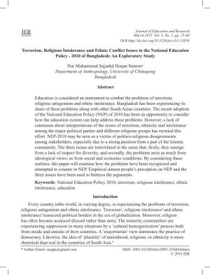 Terrorism, Religious Intolerance and Ethnic Conflict 25 JER Journal of Education and Research KUSOED March 2015, Vol