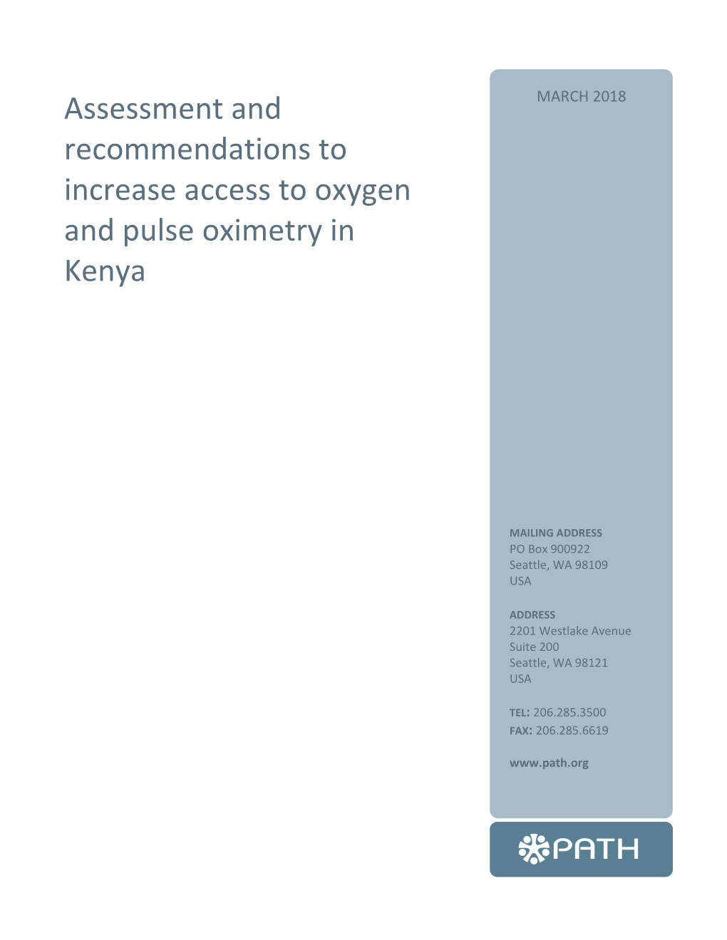 Assessment and Recommendations to Increase Access to Oxygen and Pulse Oximetry in Kenya