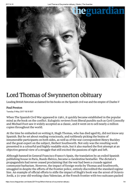 Lord Thomas of Swynnerton Obituary | Books | the Guardian