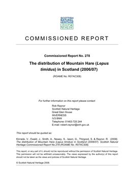 SNH Commissioned Report 278: the Distribution of Mountain Hare