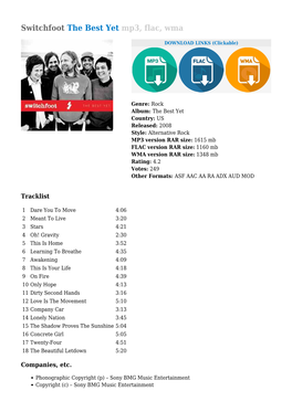 Switchfoot the Best Yet Mp3, Flac, Wma