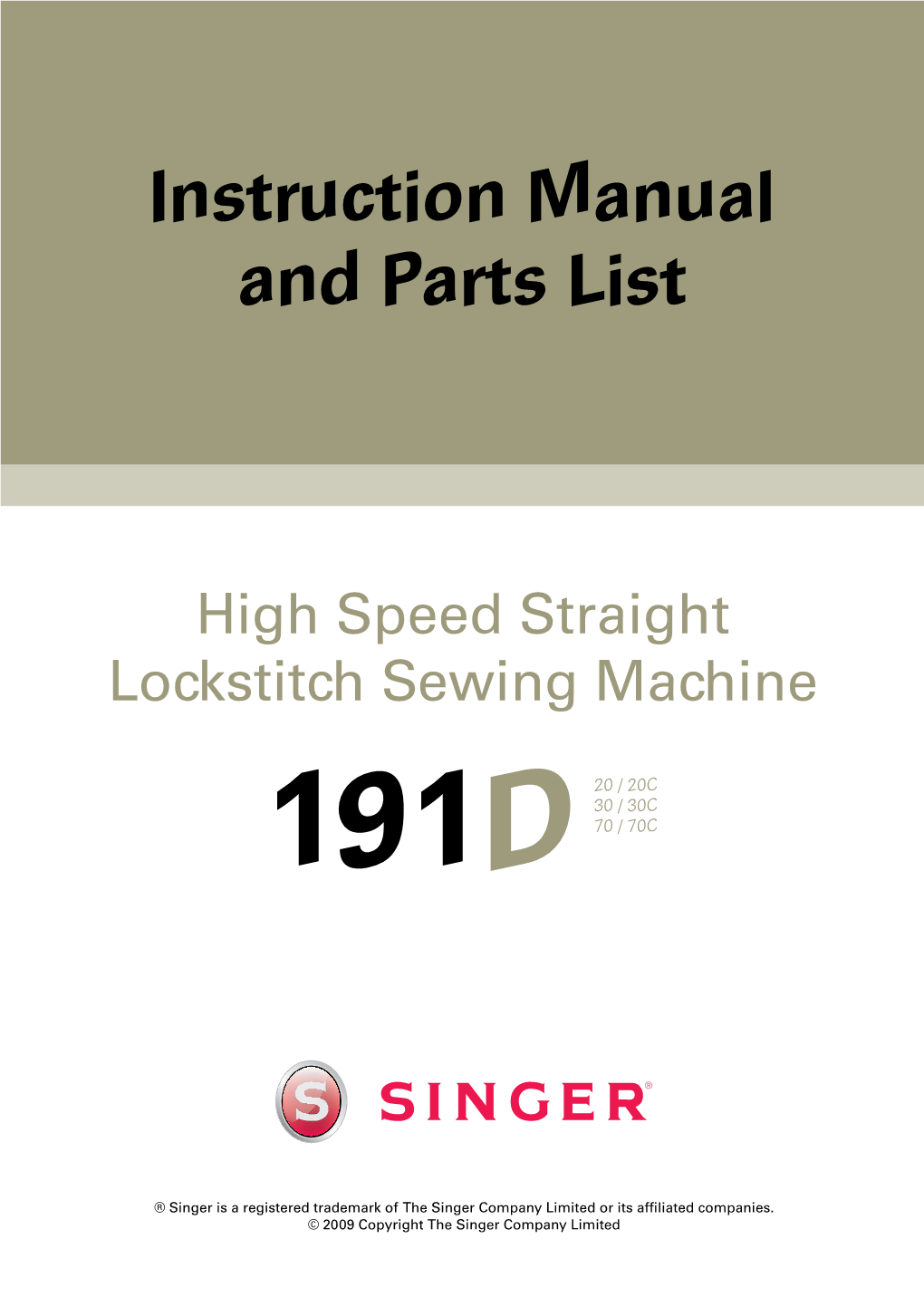 Singer 191D Lockstich | Instruction Manual and Parts List