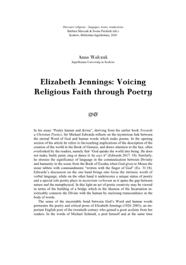 Elizabeth Jennings: Voicing Religious Faith Through Poetry