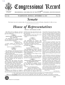 Congressional Record United States Th of America PROCEEDINGS and DEBATES of the 115 CONGRESS, SECOND SESSION