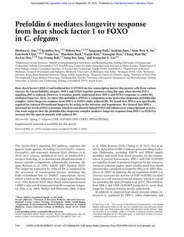 Prefoldin 6 Mediates Longevity Response from Heat Shock Factor 1 to FOXO in C