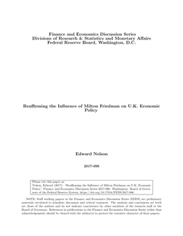 Reaffirming the Influence of Milton Friedman on UK Economic Policy
