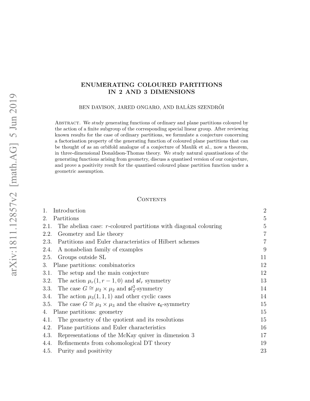 Arxiv:1811.12857V2 [Math.AG] 5 Jun 2019 ..Teaction the 3.4