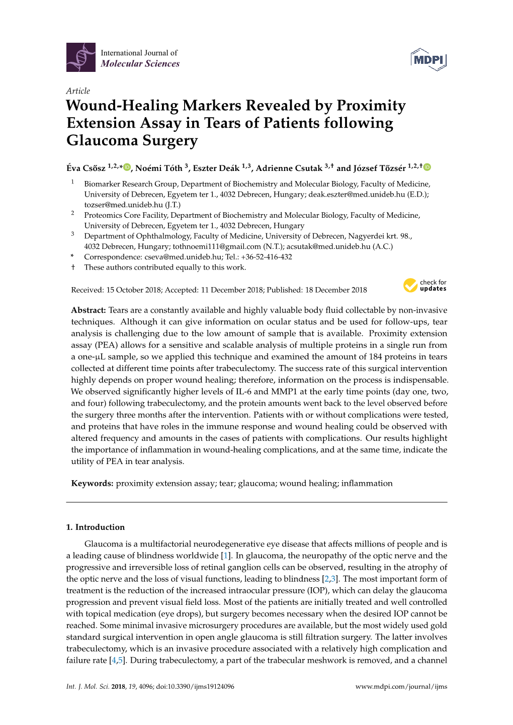 Wound-Healing Markers Revealed by Proximity Extension Assay in Tears of Patients Following Glaucoma Surgery