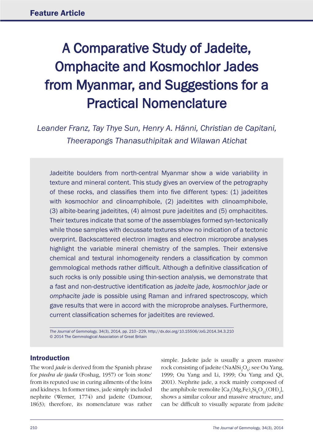 A Comparative Study of Jadeite, Omphacite and Kosmochlor Jades from Myanmar, and Suggestions for a Practical Nomenclature