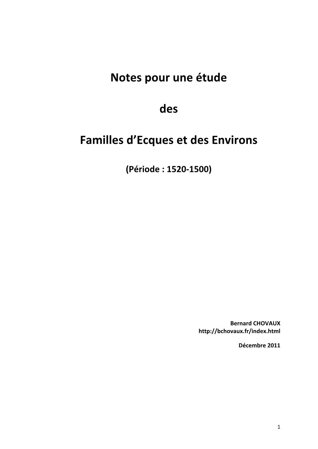 Notes Pour Une Étude Des Familles D'ecques Et Des Environs