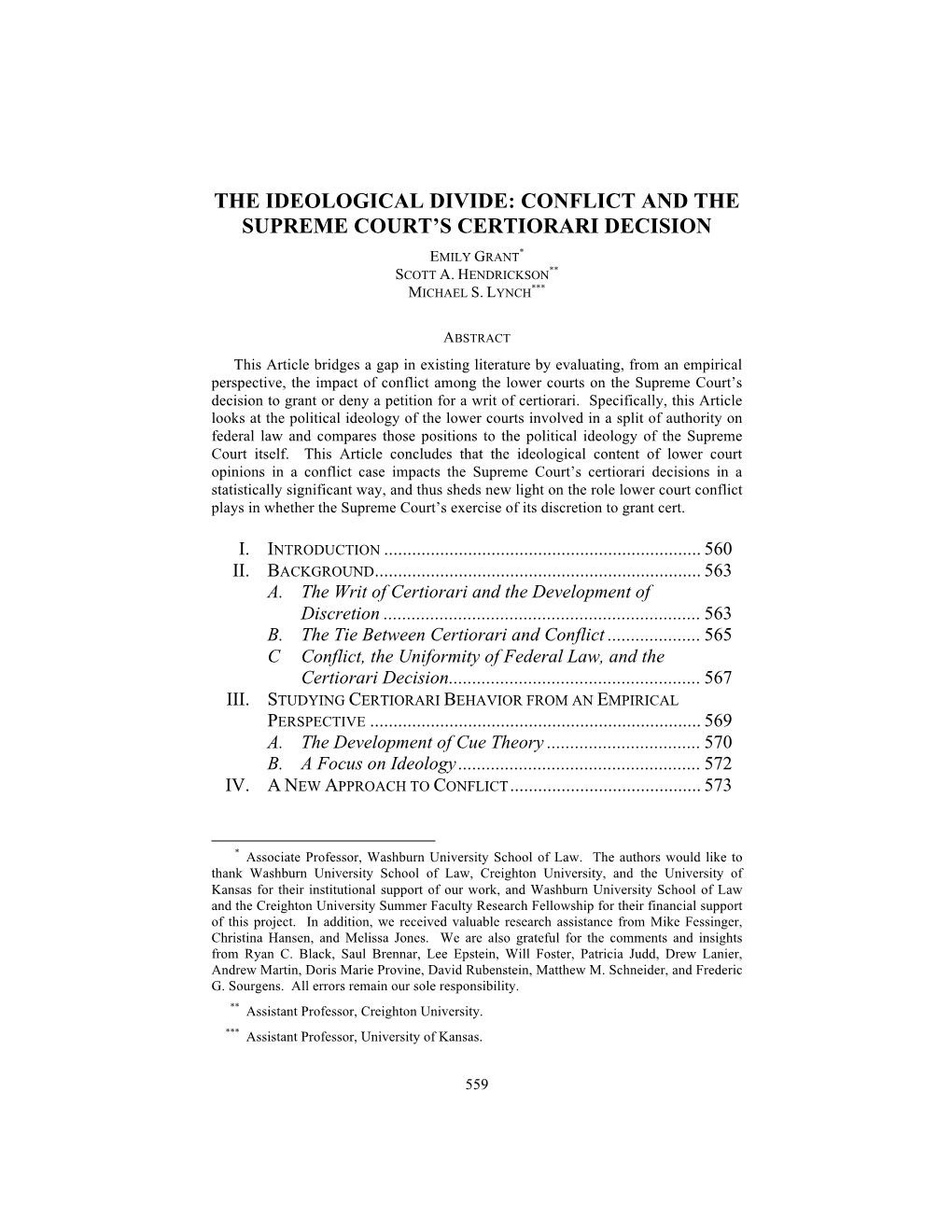 The Ideological Divide: Conflict and the Supreme Court's Certiorari Decision