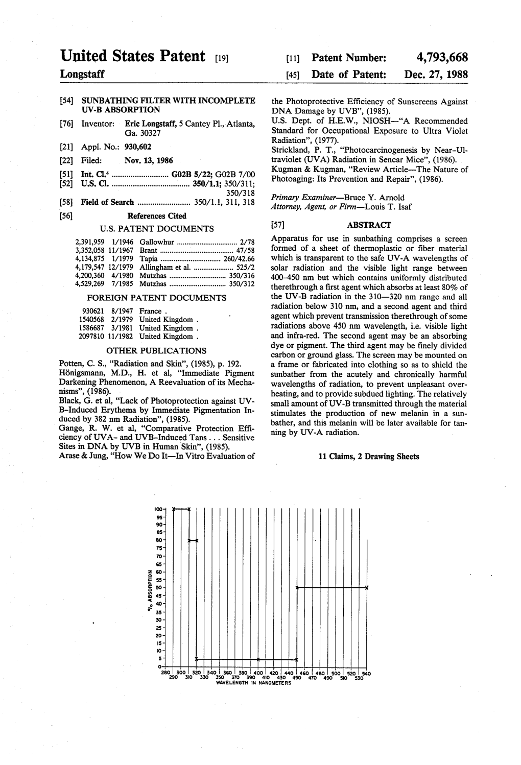 United States Patent (19) 11 Patent Number: 4,793,668 Longstaff 45 Date of Patent: Dec