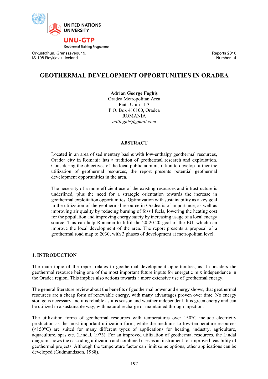 Geothermal Development Opportunities in Oradea