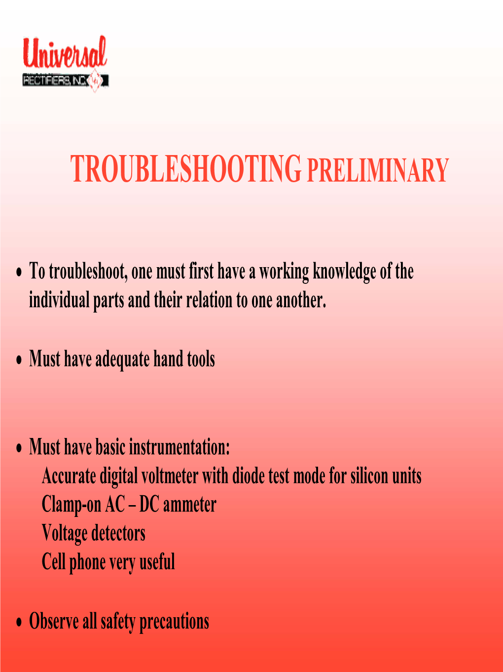 Rectifier Troubleshooting