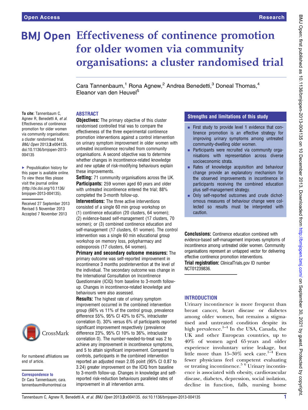 Effectiveness of Continence Promotion for Older Women Via Community Organisations: a Cluster Randomised Trial