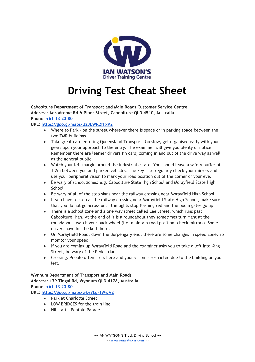 Driving Test Cheat Sheet