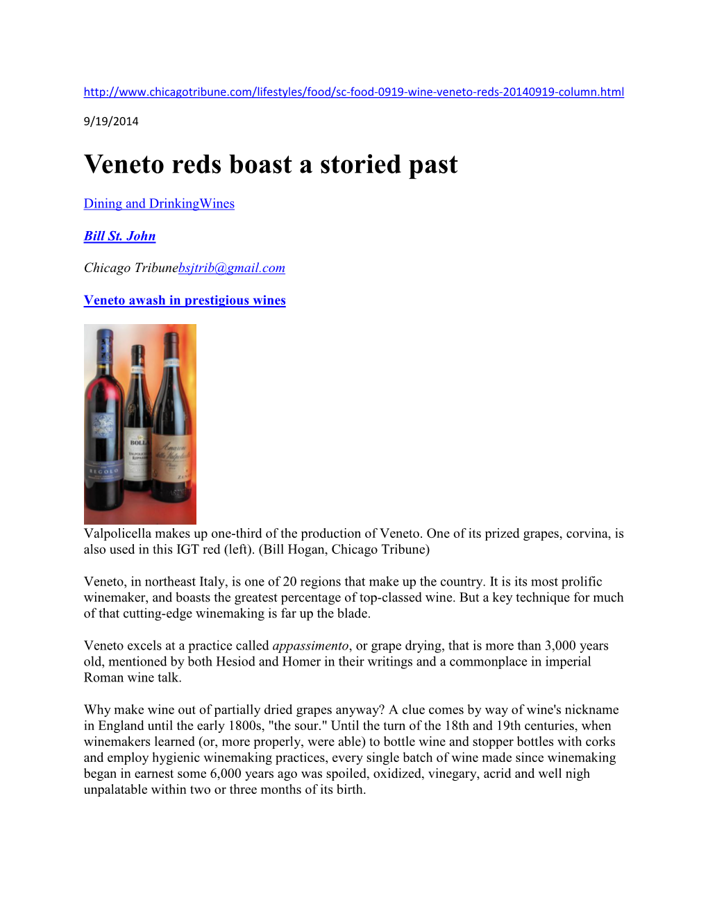 Veneto Reds Boast a Storied Past