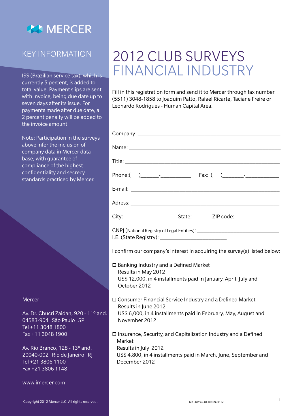 2012 Club Surveys Financial Industry