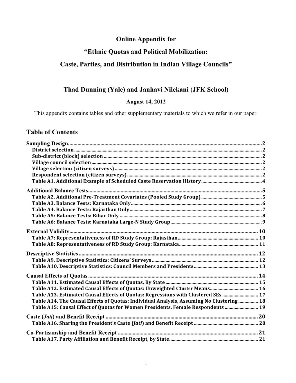 Ethnic Quotas and Political Mobilization APPENDIX APSR R&R