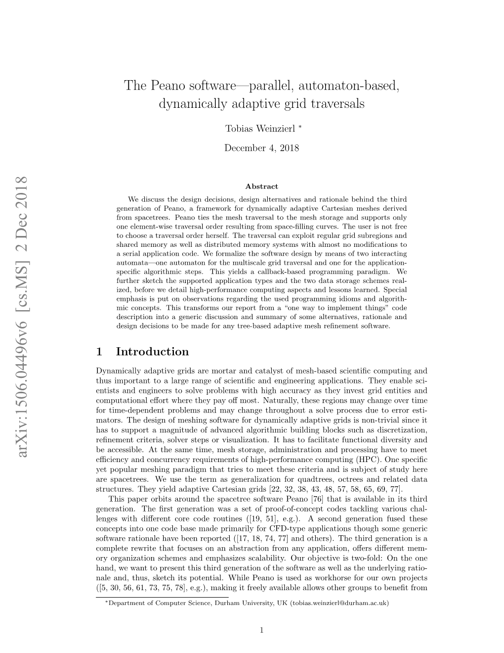 The Peano Software—Parallel, Automaton-Based, Dynamically Adaptive Grid Traversals