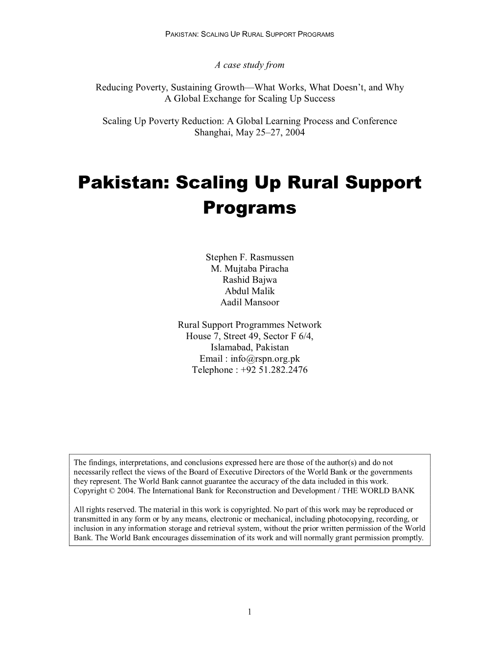 Pakistan: Scaling up Rural Support Programs