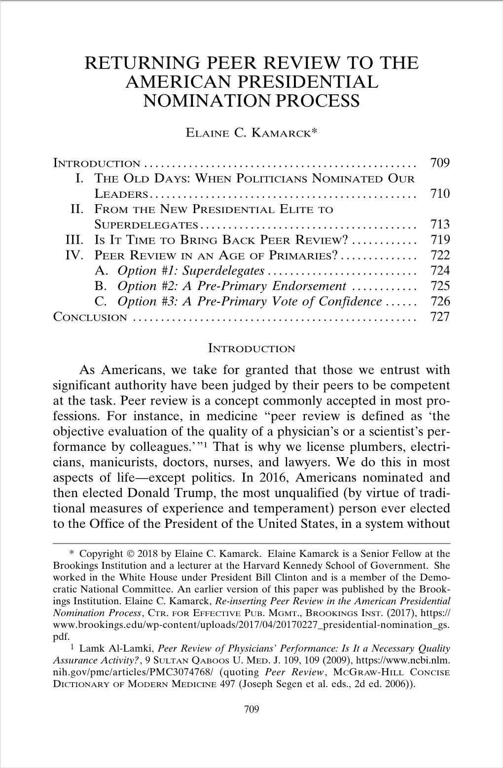 Returning Peer Review to the American Presidential Nomination Process