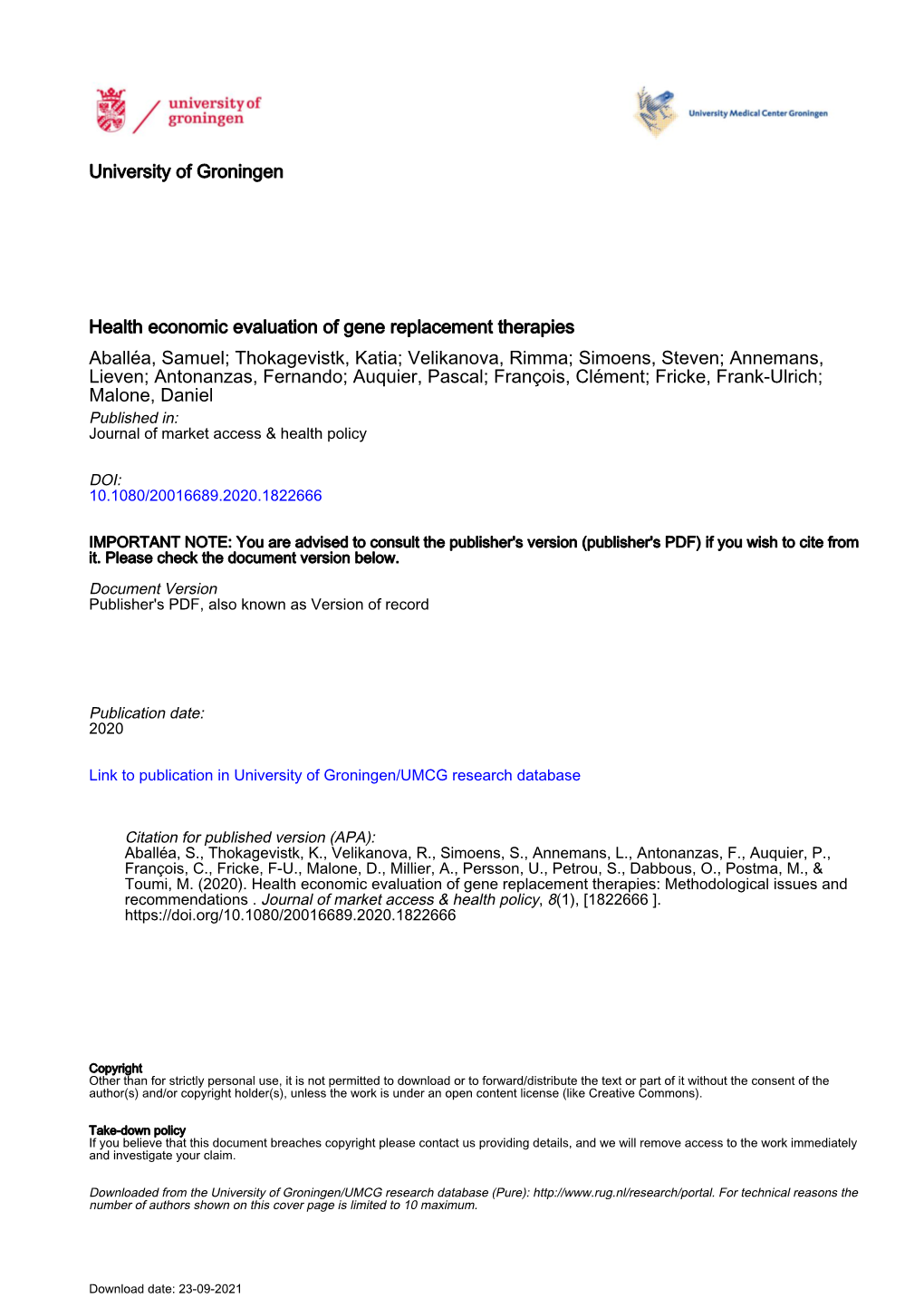 Health Economic Evaluation of Gene Replacement Therapies