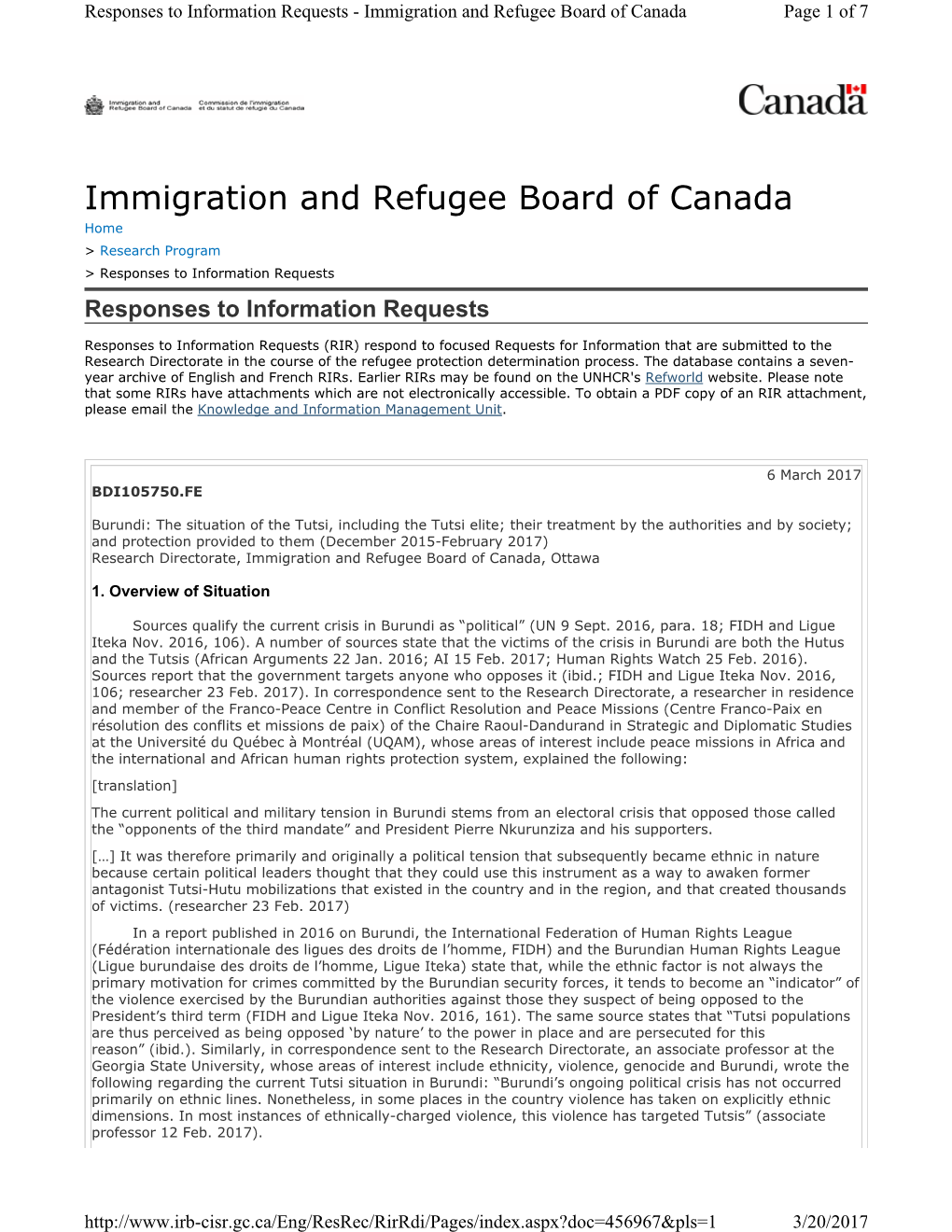 Immigration and Refugee Board of Canada Page 1 of 7