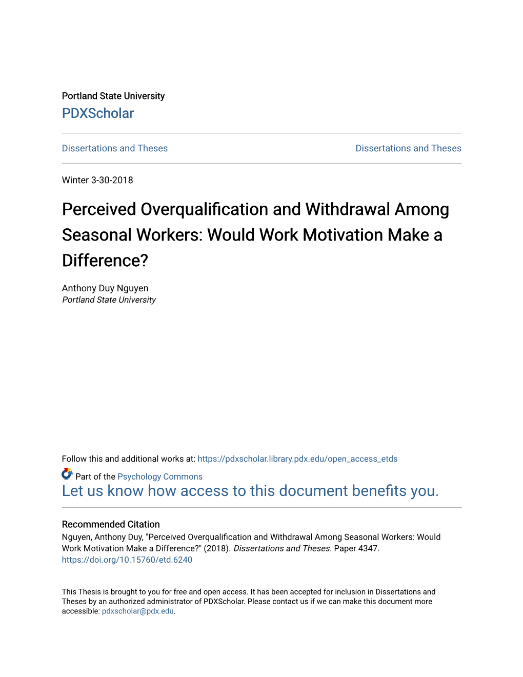 Perceived Overqualification and Withdrawal Among Seasonal Workers: Would Work Motivation Make a Difference?