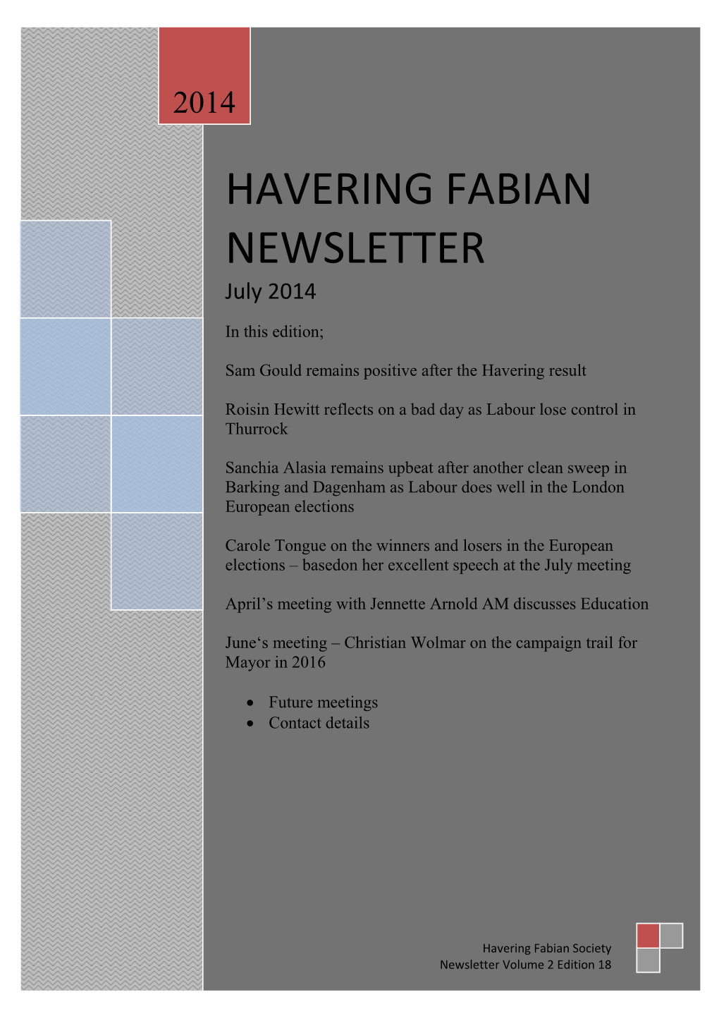 HAVERING FABIAN NEWSLETTER July 2014