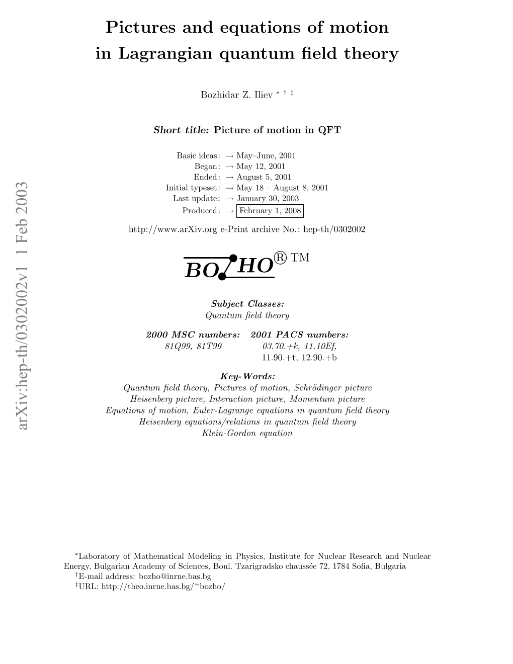 Pictures and Equations of Motion in Lagrangian Quantum Field Theory