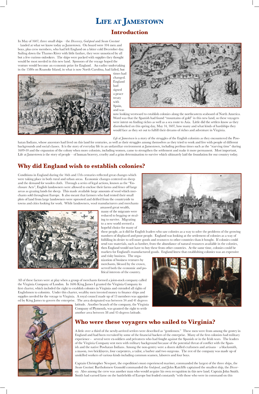 Introduction Why Did England Wish to Establish Colonies?