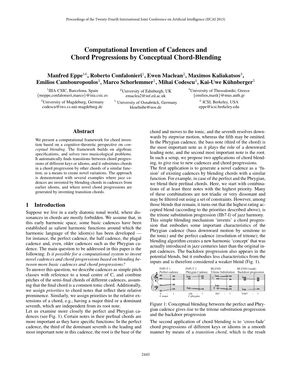 Computational Invention of Cadences and Chord Progressions by Conceptual Chord-Blending