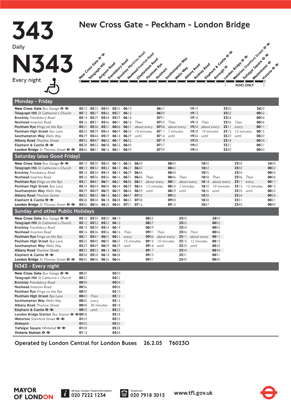 343 New Cross Gate - Peckham - London Bridge