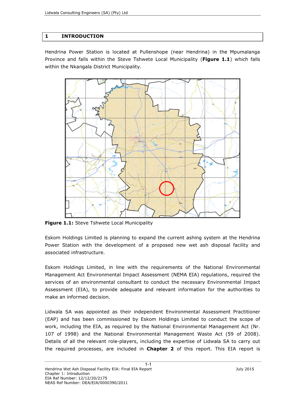 1-1 1 INTRODUCTION Hendrina Power Station Is Located At