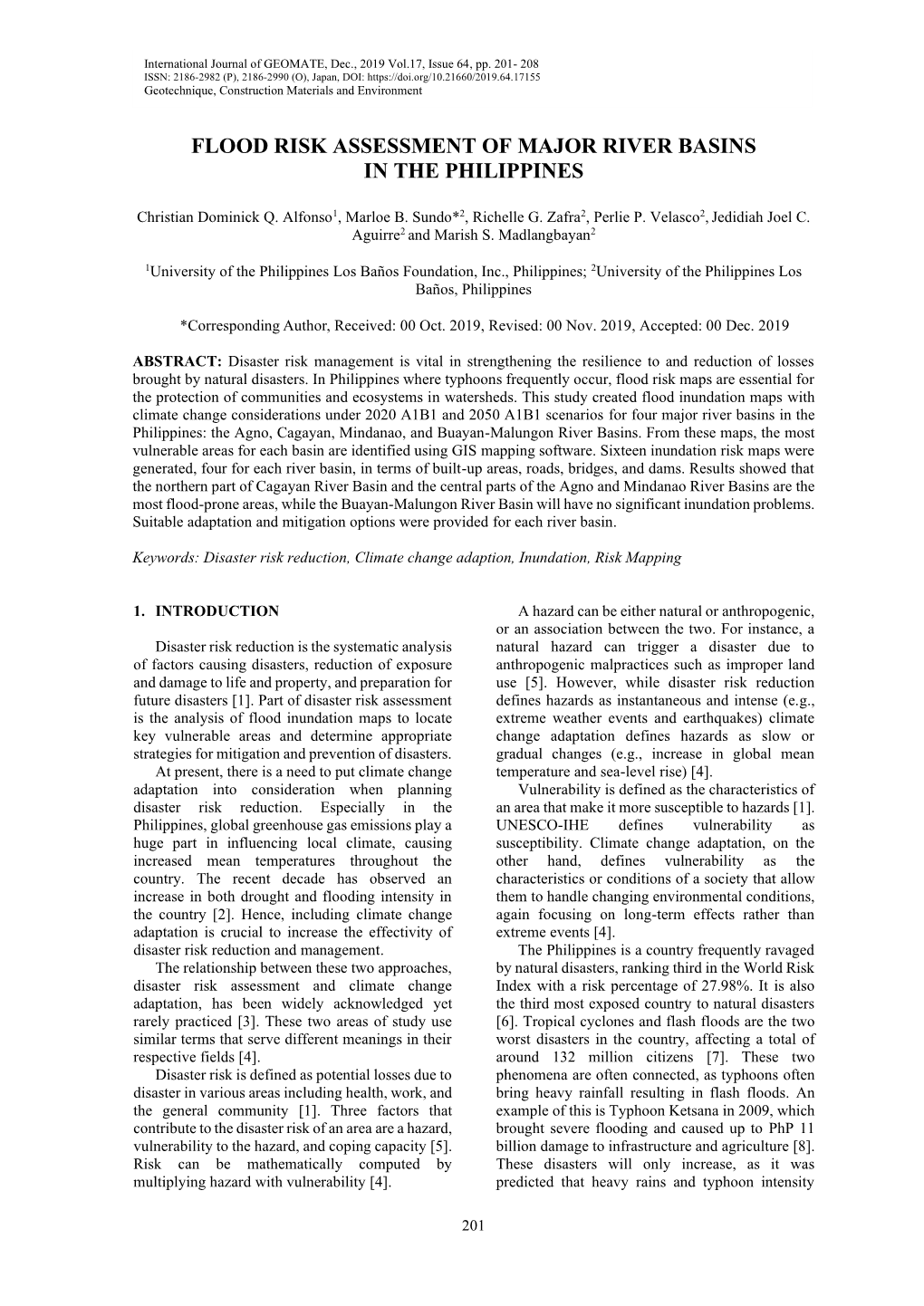 Flood Risk Assessment of Major River Basins in the Philippines