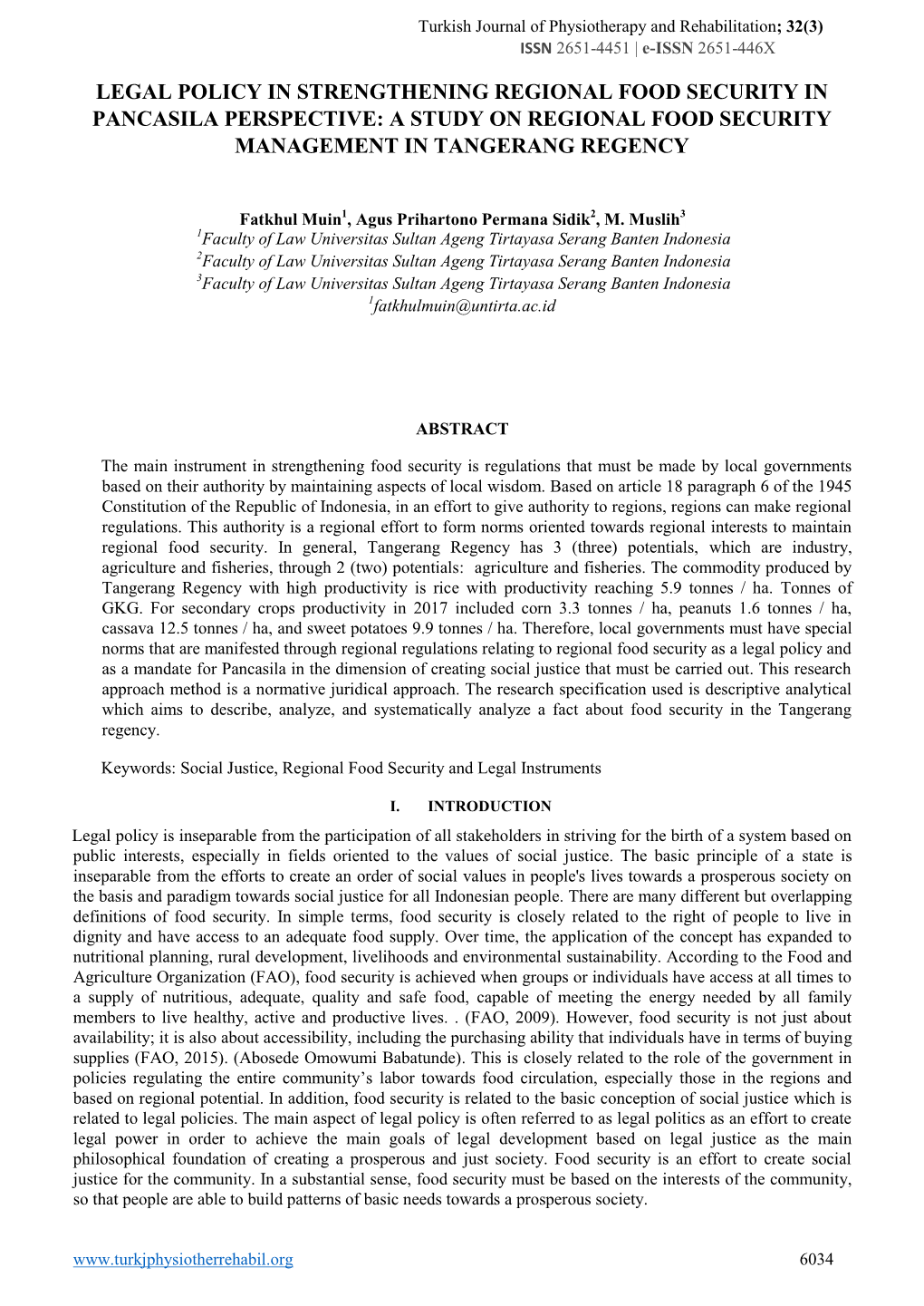 A Study on Regional Food Security Management in Tangerang Regency