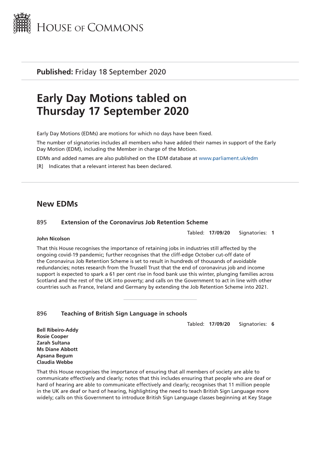 View Early Day Motions PDF File 0.12 MB