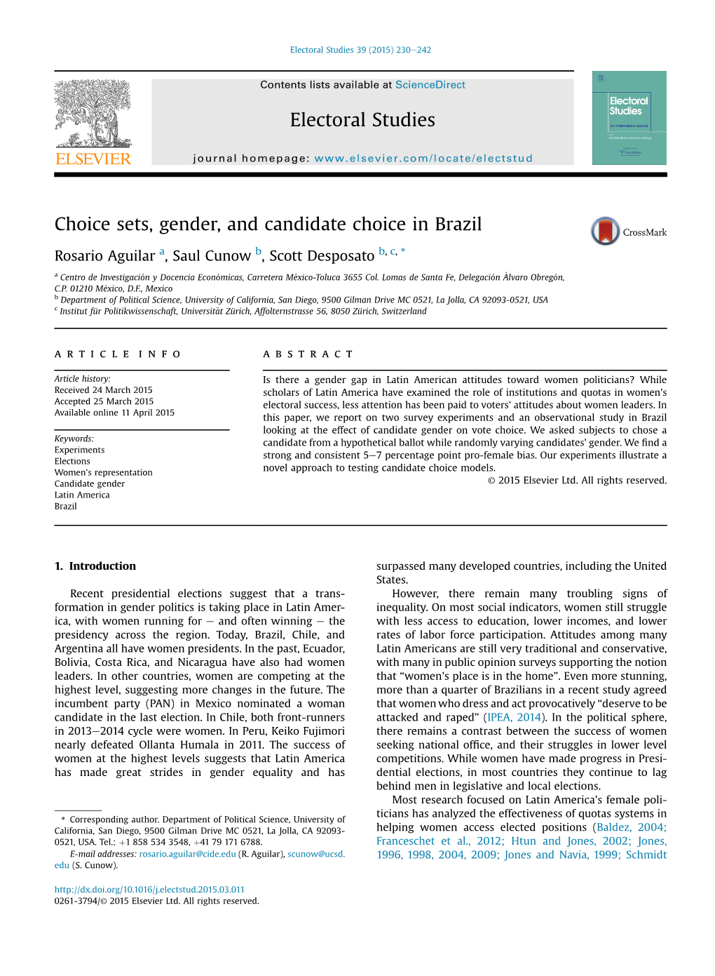 Choice Sets, Gender, and Candidate Choice in Brazil