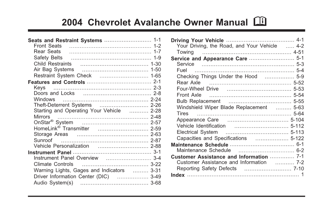 2004 Chevrolet Avalanche Owner Manual M