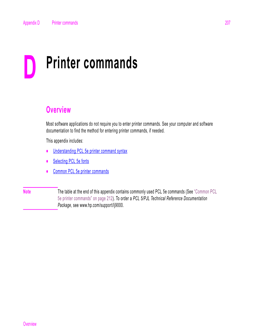 D Printer Commands 207 D Printer Commands