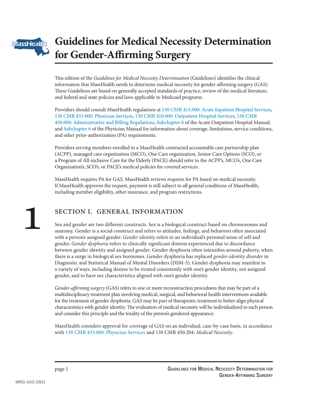 Guidelines for Medical Necessity Determination for Gender-Affirming Surgery