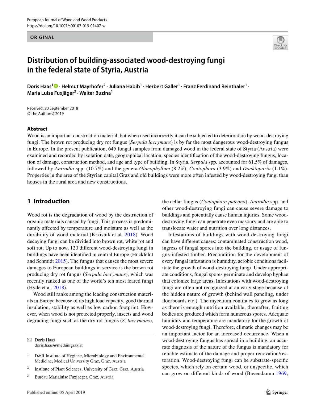 Distribution of Building-Associated Wood-Destroying Fungi in the Federal