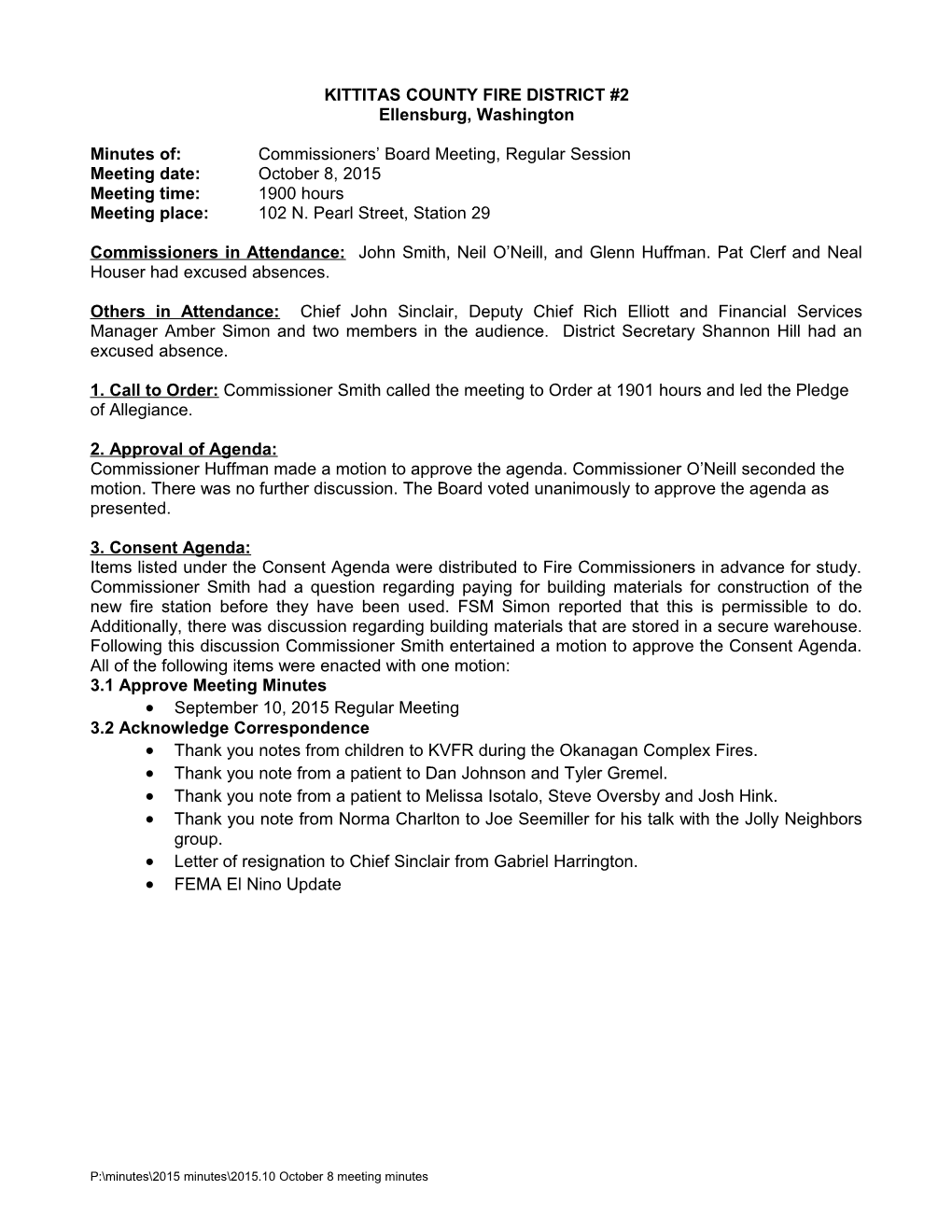 Commissioners Meeting Agenda