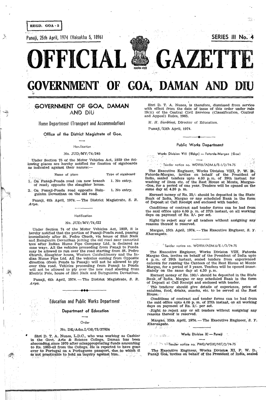 Official Gazette Government of Go~ Daman and Did '