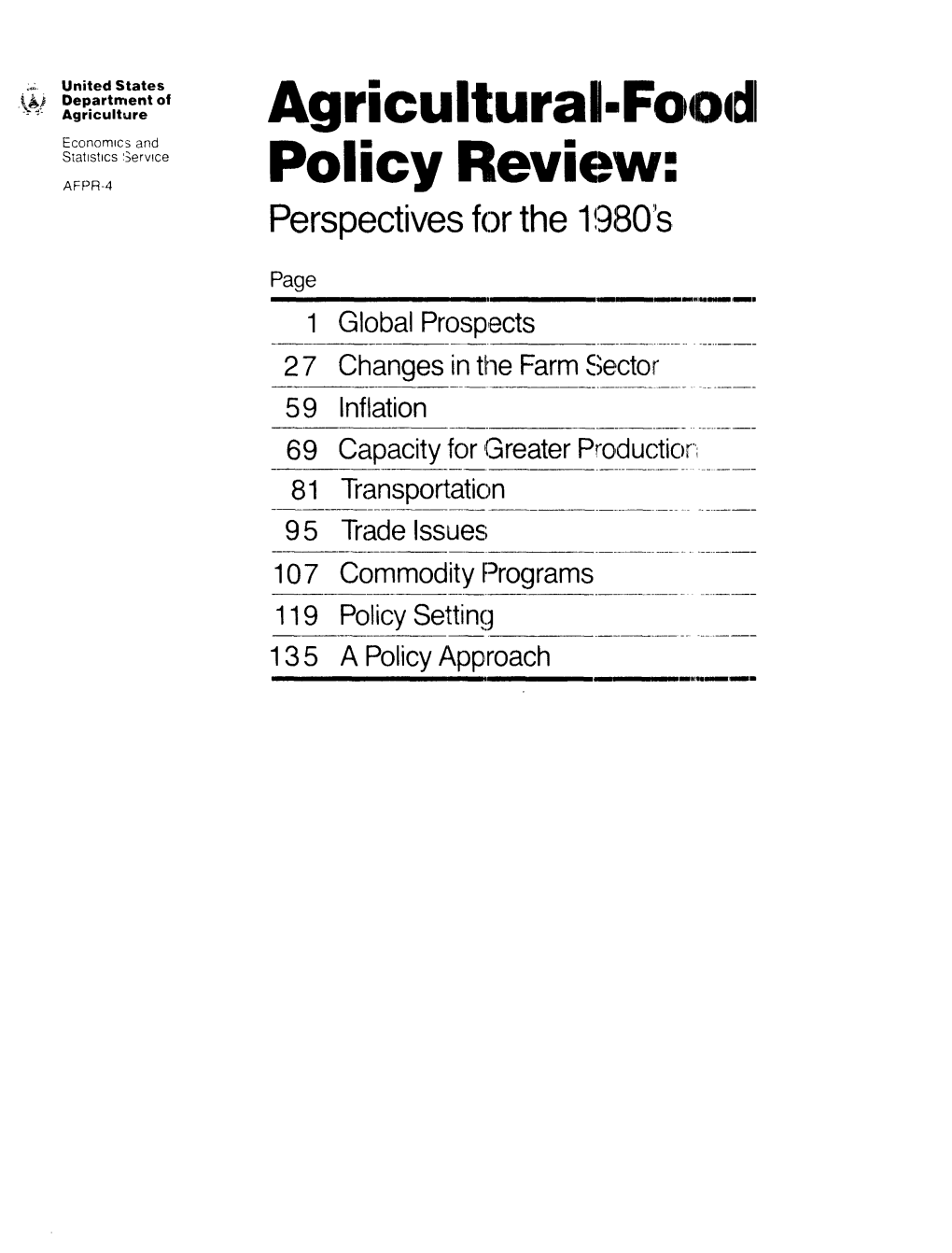 Agricultural-Food Policy Review: Perspectives for the 1980S