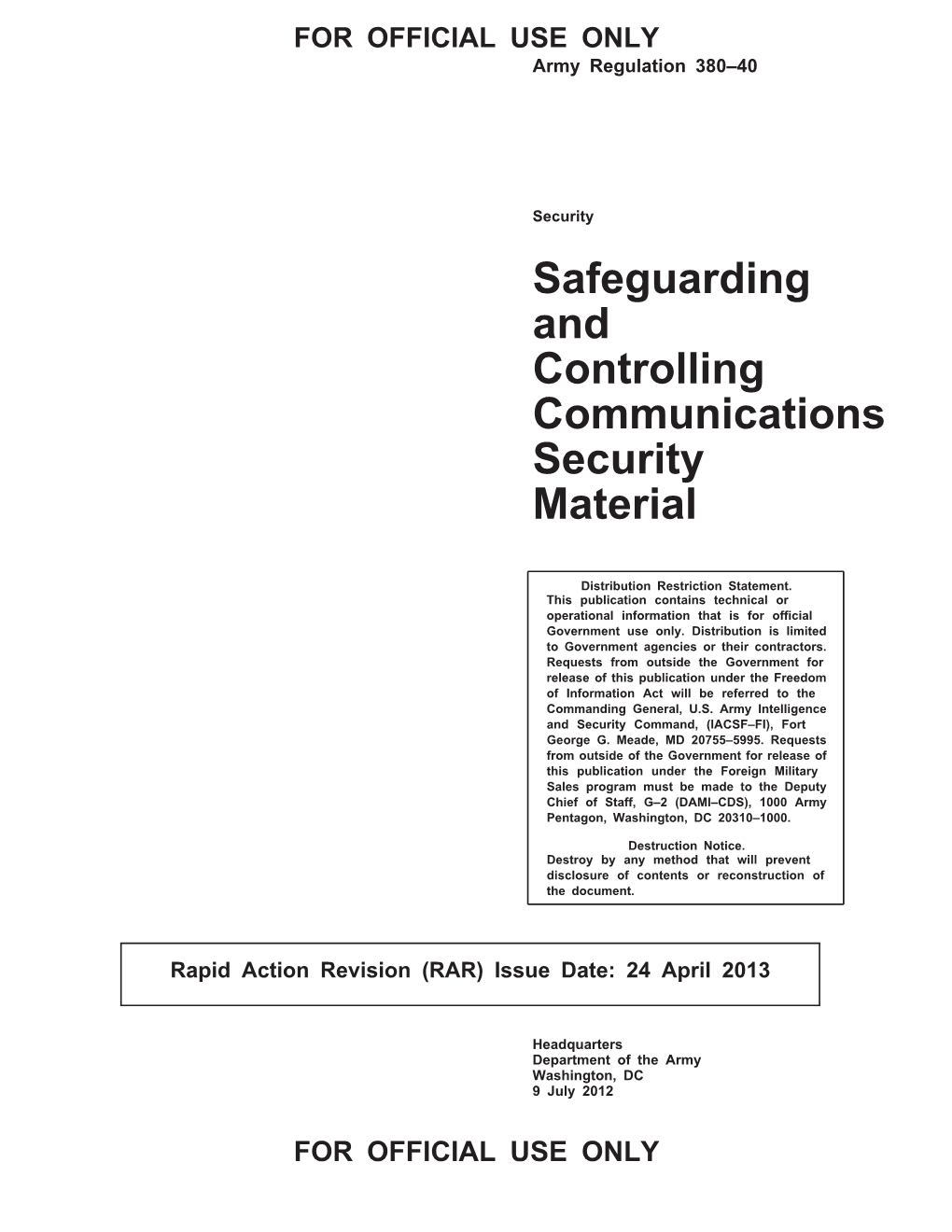 AR 380-40 Safeguarding and Controlling Communications