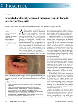 Imported and Locally Acquired Human Myiasis in Canada: a Report of Two Cases
